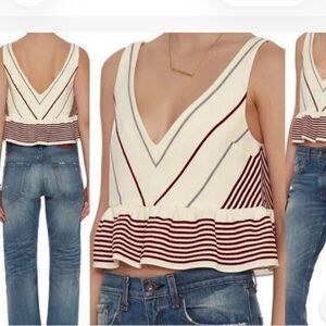 Elizabeth & James Annaline Ruffle Hem Striped Cropped Tank, size XS